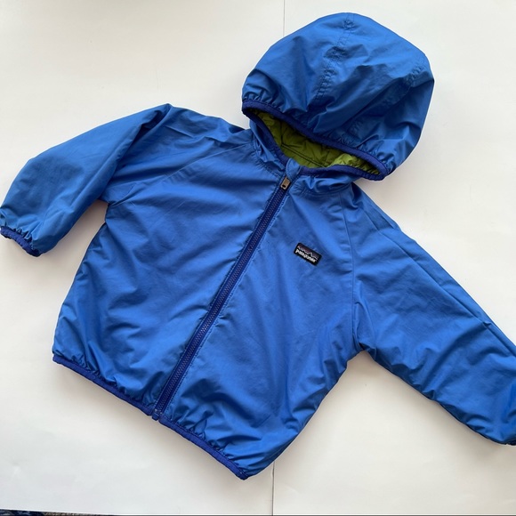 Patagonia Other - Patagonia Boy's 3T Reversible Hooded Puff-Ball Jacket Blue Green Lightweight
